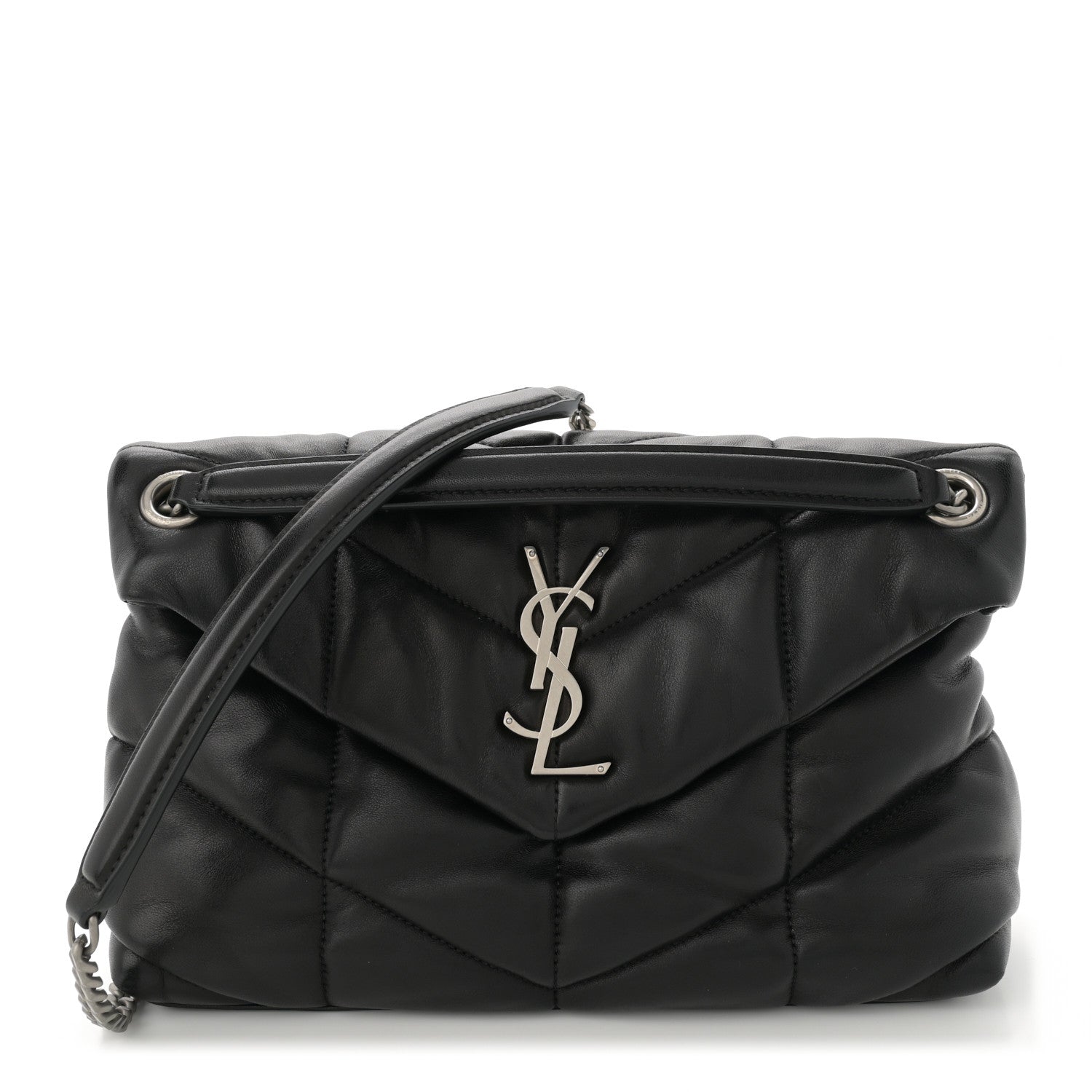 Saint Laurent Lambskin Quilted Small Loulou Puffer Monogram Chain Satchel Black 1 of 11