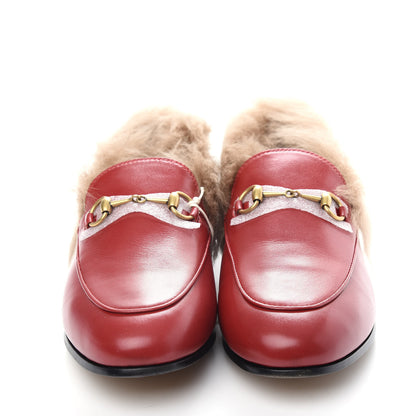Gucci Malaga Kid Fur Womens Jordaan Loafers 38 Hibiscus Red Natural 2 of 10