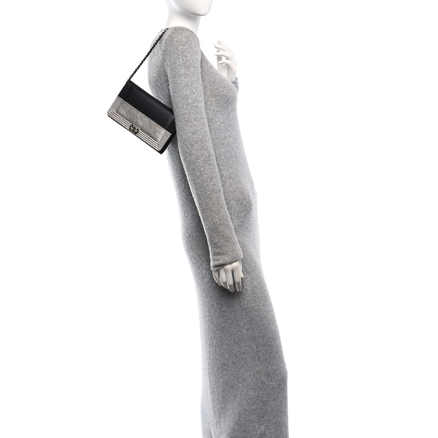 Metallic Goatskin Boy Wallet On Removable Chain WOC Black Silver