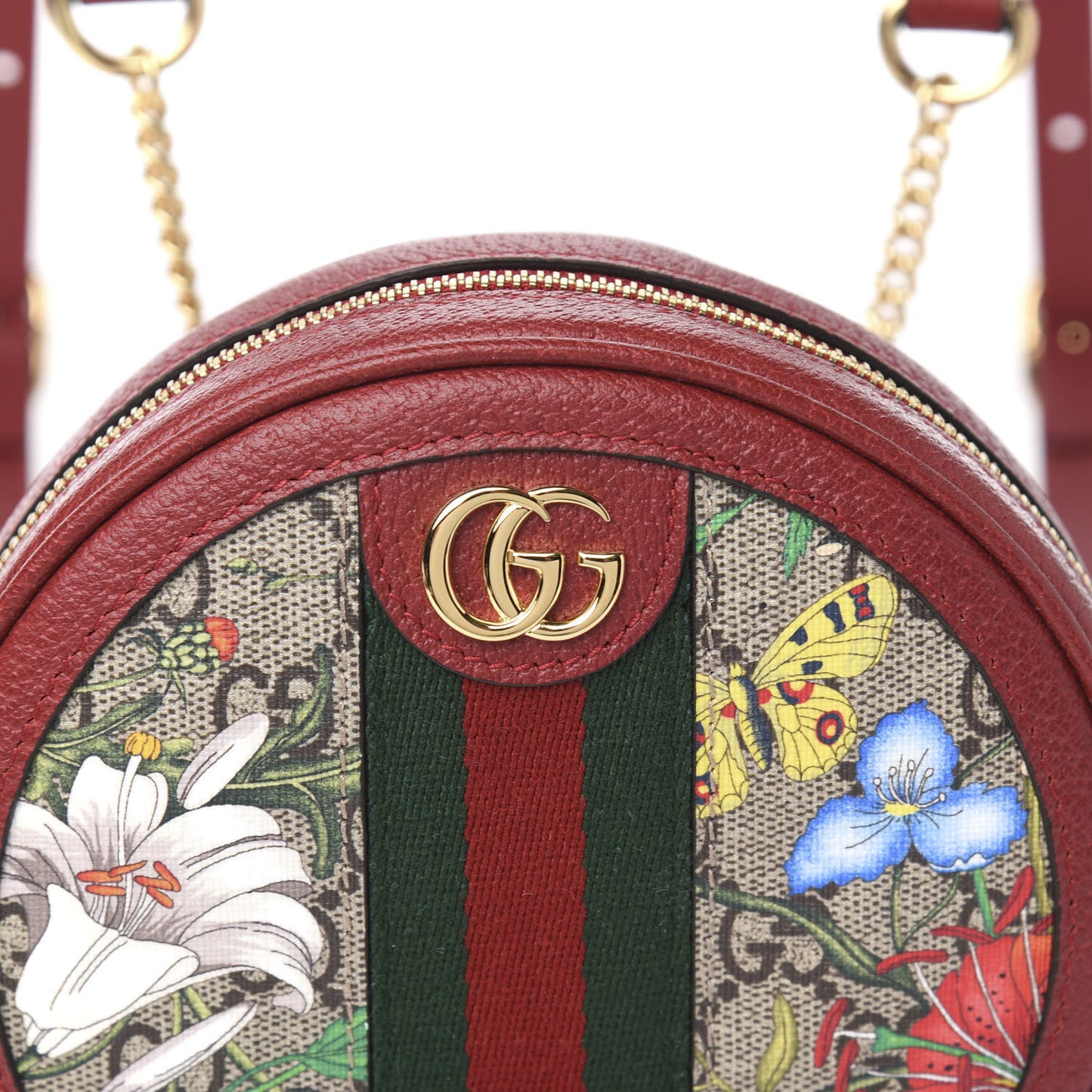 GG Supreme Monogram Web Flora Mini Ophidia Round Backpack Red