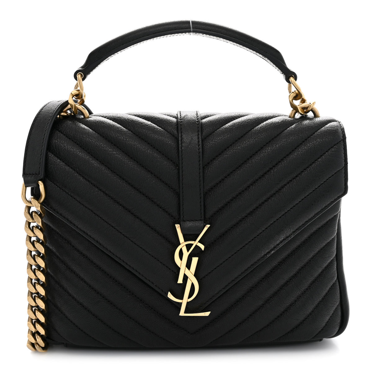 Saint Laurent Sheepskin Matelasse Chevron Monogram Medium College Bag Black 1 of 11