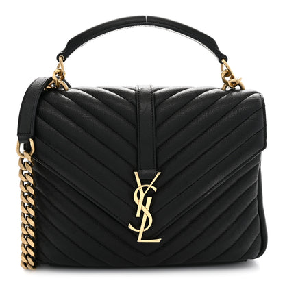 Saint Laurent Sheepskin Matelasse Chevron Monogram Medium College Bag Black 1 of 11
