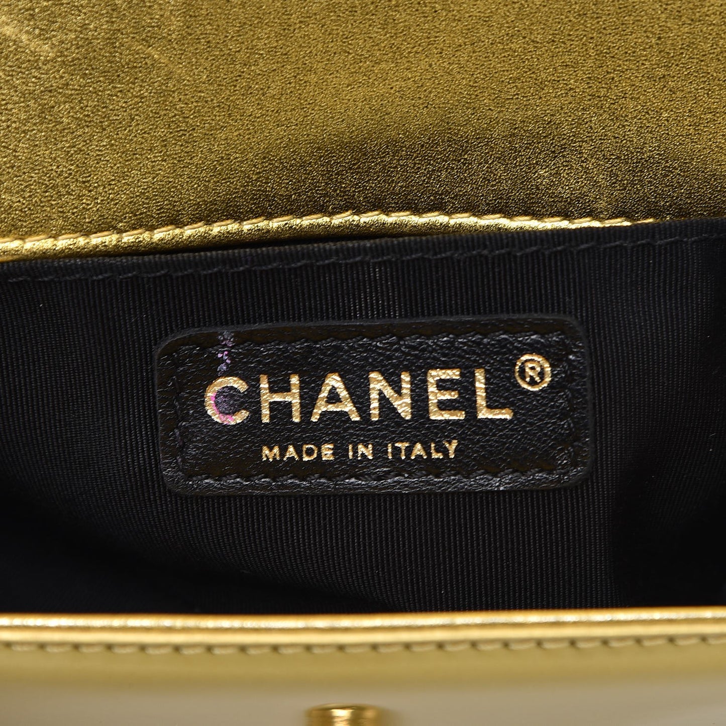 Metallic Patent Calfskin Quilted Small Boy Flap Gold