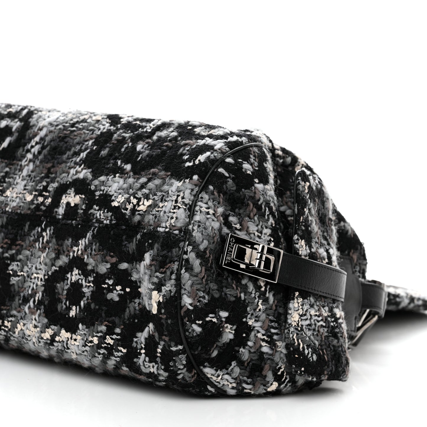 Tweed Quilted Camellia Shoulder Bag Black