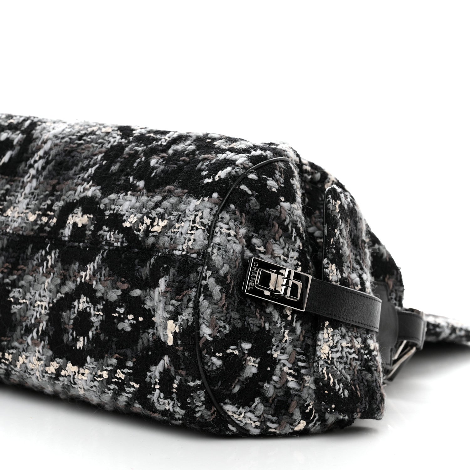 Chanel Tweed Quilted Camellia Shoulder Bag Black 9 of 9