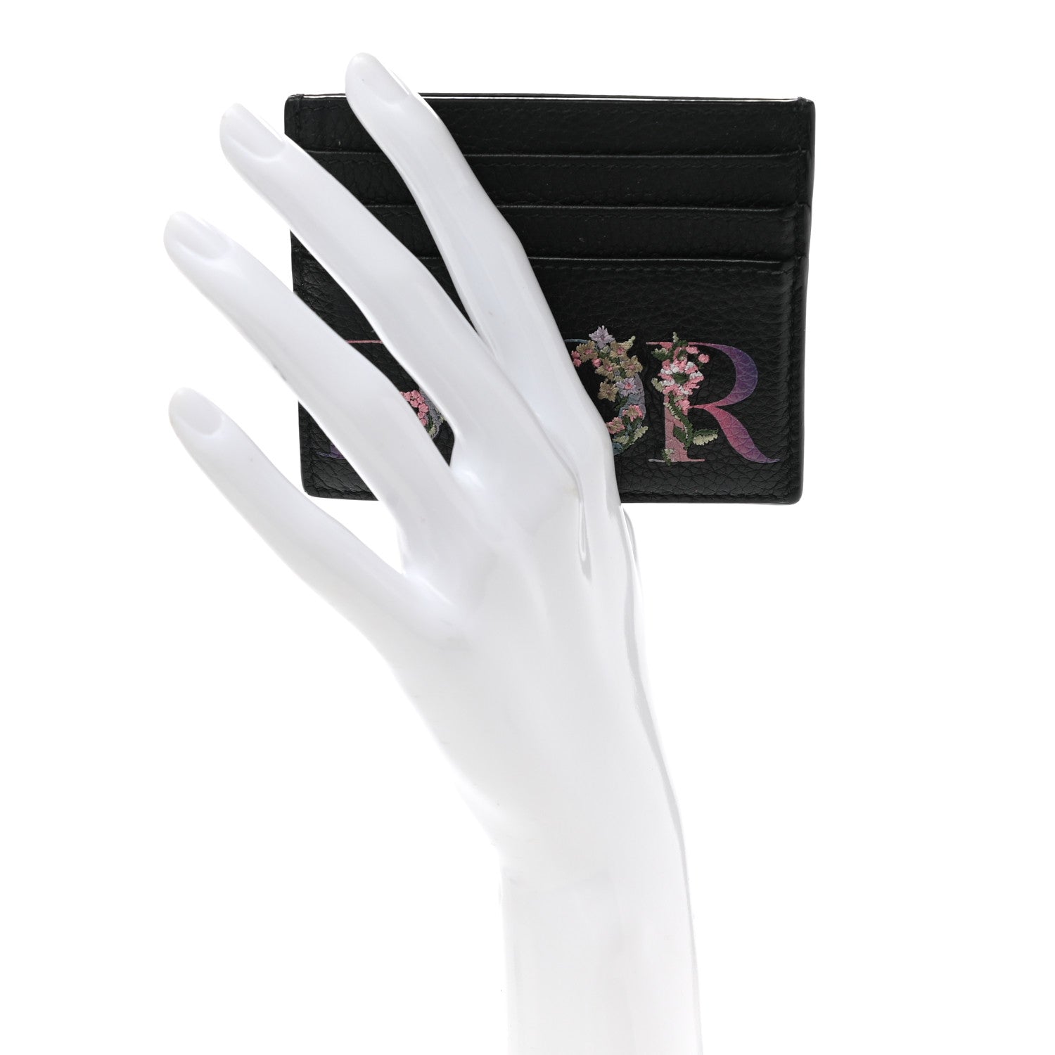 Christian Dior Grained Calfskin Embroidered Floral Lady Dior Card Holder Black 2 of 8