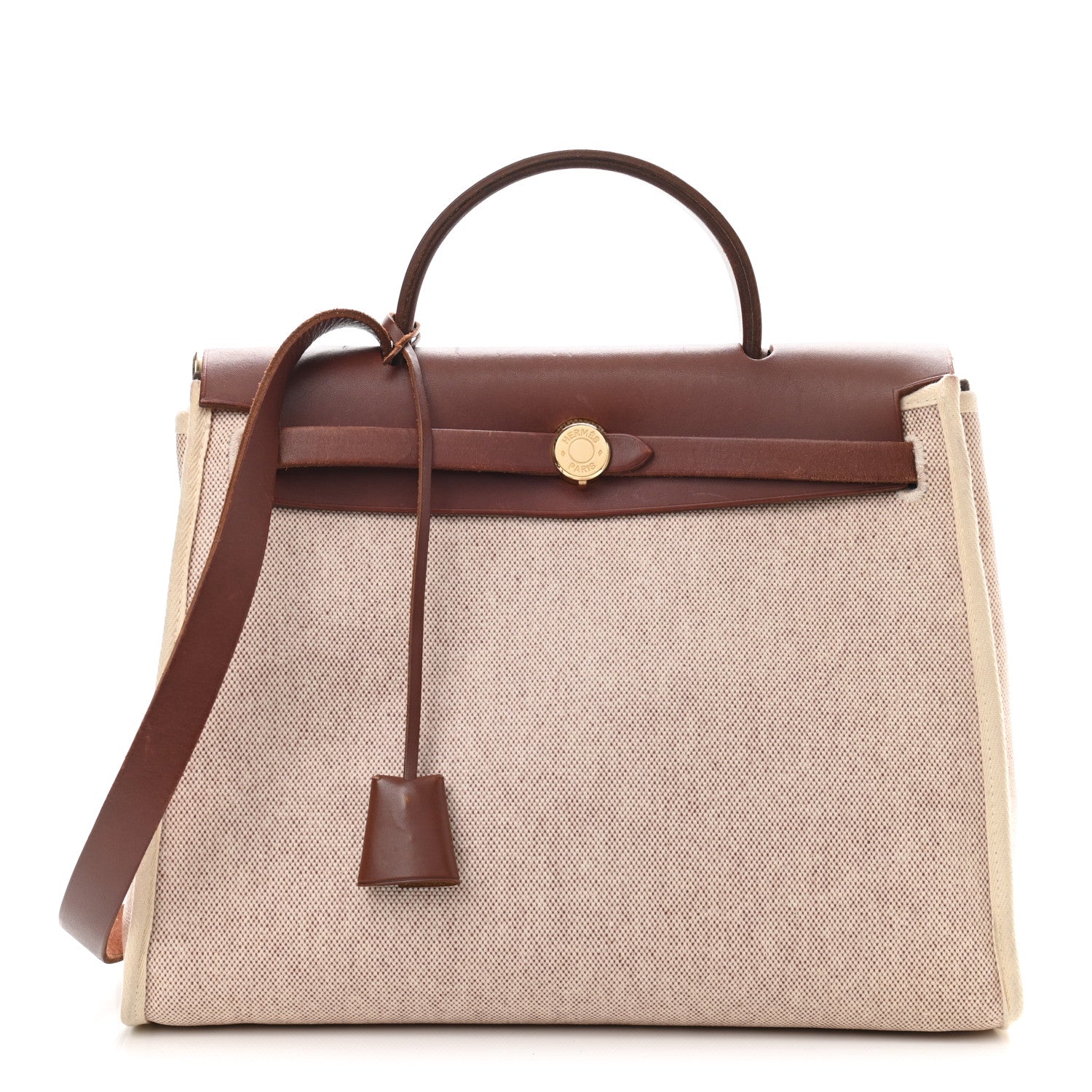 Hermes Vache Hunter Toile Herbag 30 PM Natural Havane 1 of 11