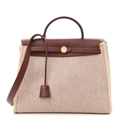 Hermes Vache Hunter Toile Herbag 30 PM Natural Havane 1 of 11