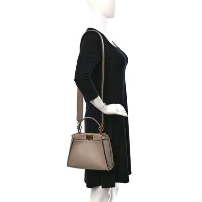 Fendi Vitello Seta Cotton Canvas FF Embroidered Mini Peekaboo Iconic Satchel Nuvola 2 of 8