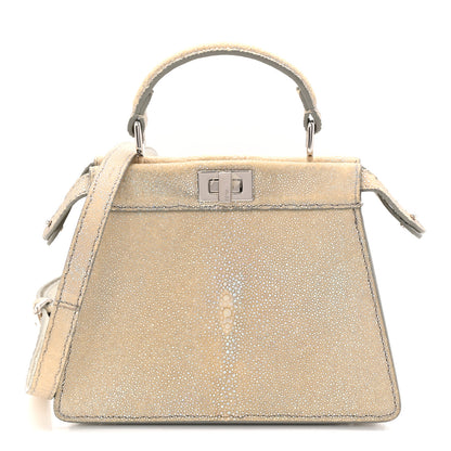 Fendi Stingray Shiny Nappa Petite Peekaboo I SEE U Satchel Beige 1 of 10