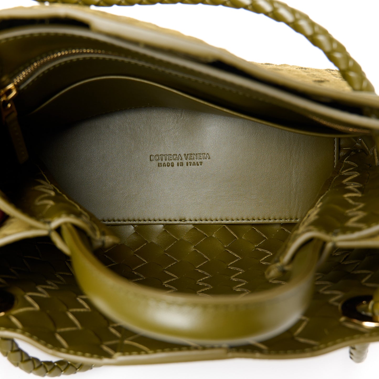 Suede Intrecciato Small Andiamo Shoulder Bag Olive Oil
