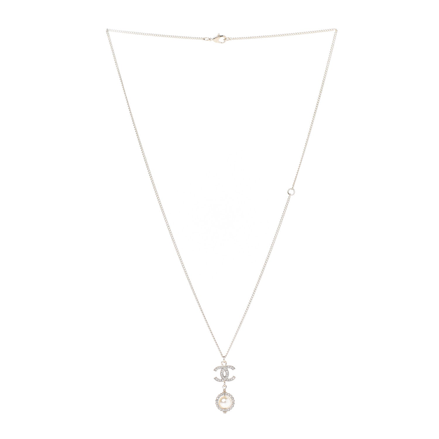 Chanel Crystal Pearl CC Lace Camellia Necklace Gold 3 of 4