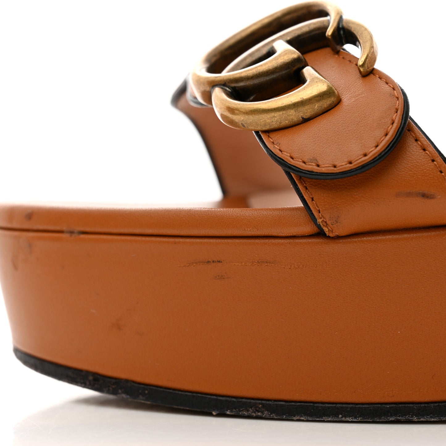 Calfskin GG Marmont Ankle Wrap 30/115mm Platform Sandals 38.5 Cognac