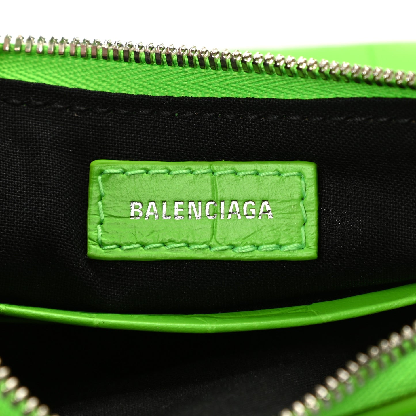 Extra Supple Calfskin Crocodile Embossed Le Cagole Mini Purse With Chain Acid Green