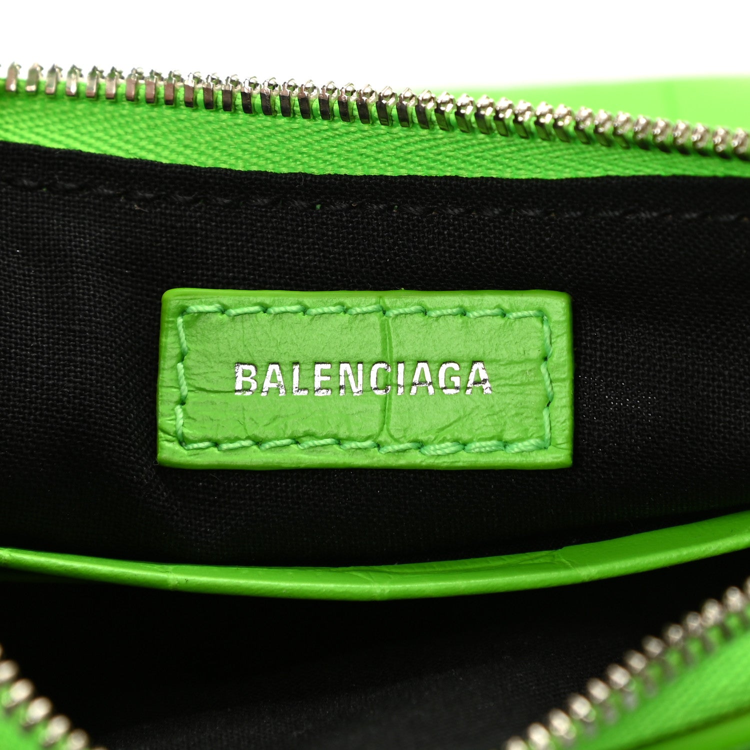 Balenciaga Extra Supple Calfskin Crocodile Embossed Le Cagole Mini Purse With Chain Acid Green 6 of 10