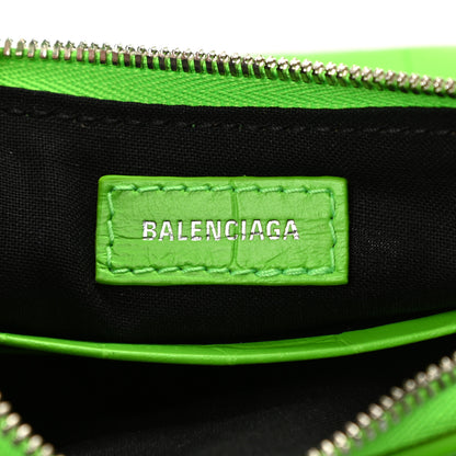 Balenciaga Extra Supple Calfskin Crocodile Embossed Le Cagole Mini Purse With Chain Acid Green 6 of 10