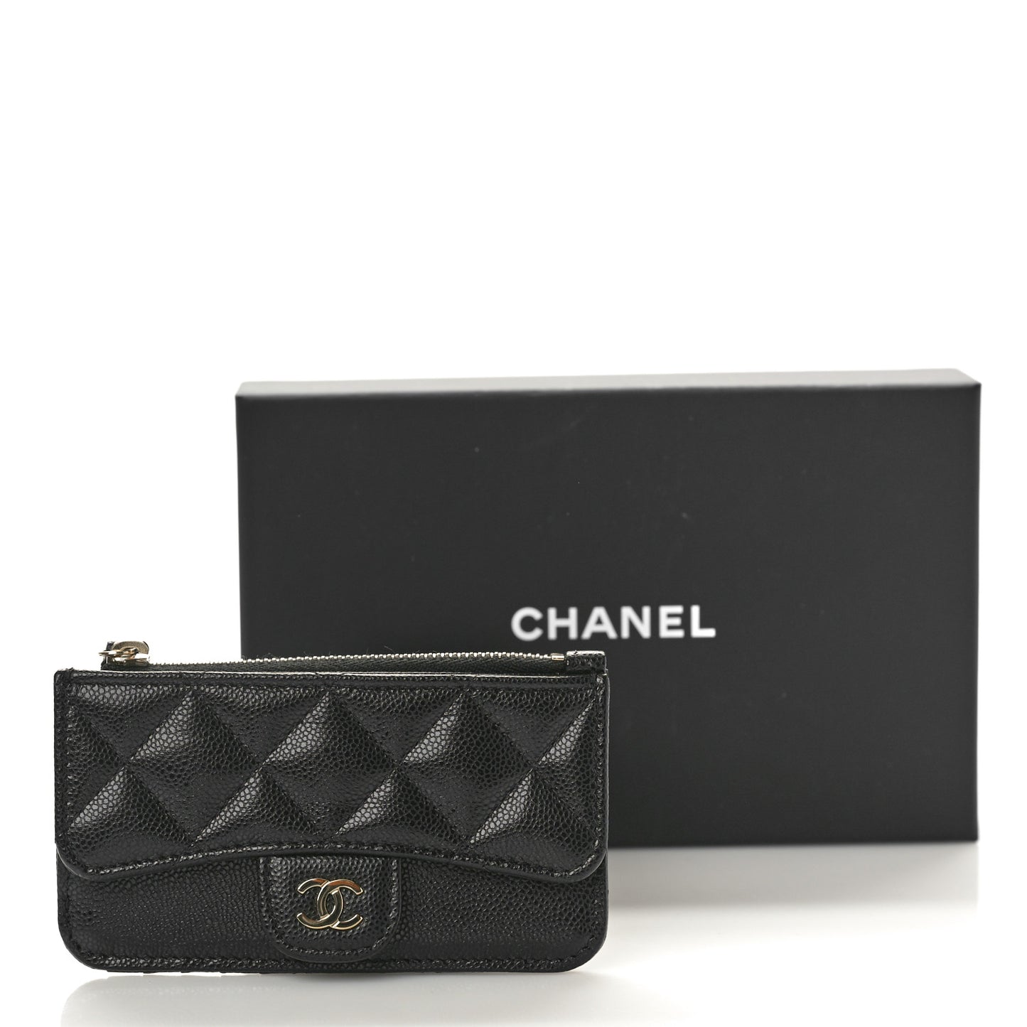 Caviar Quilted Flap Zip Card Holder Black