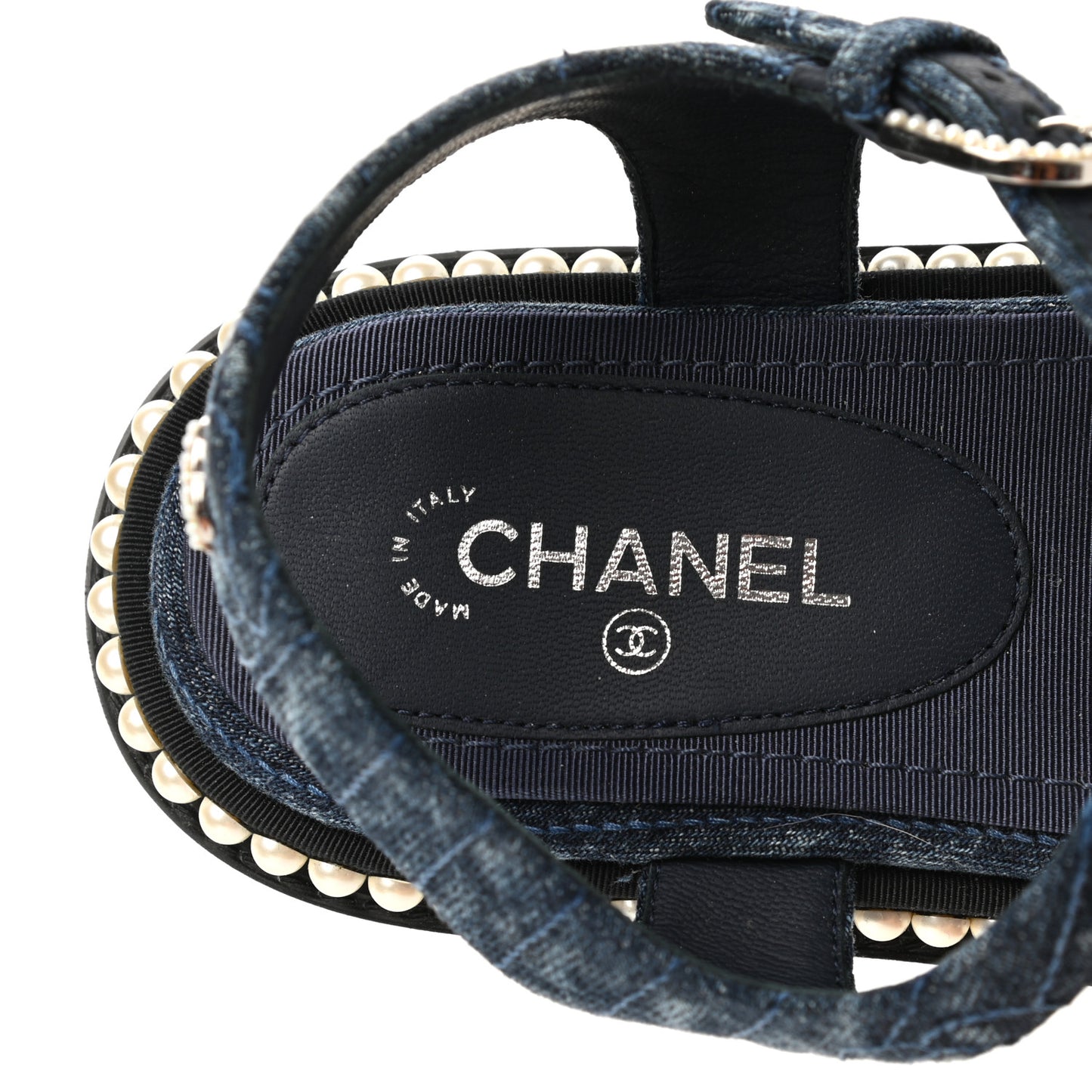 Denim Pearl Flat Sandals 36 Blue