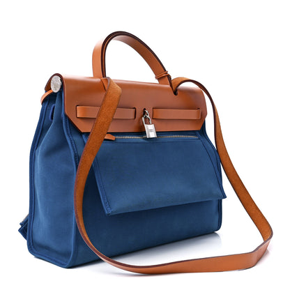 Hermes Military Toile Vache Hunter Herbag Zip 31 PM Bleu France Fauve 4 of 17