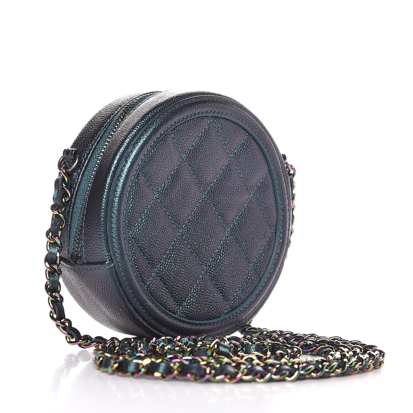 Iridescent Caviar Quilted Round Filigree Crossbody Dark Turquoise