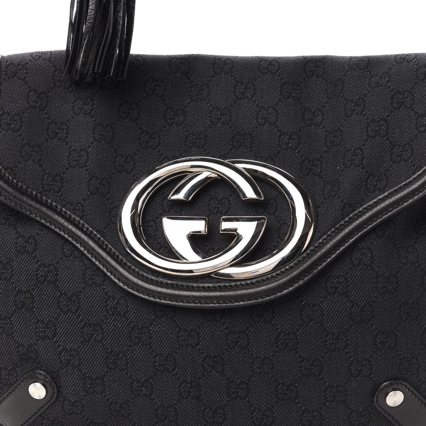 Denim Monogram Britt Tassel Shoulder Bag Black