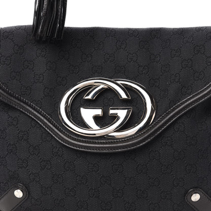 Gucci Denim Monogram Britt Tassel Shoulder Bag Black 10 of 10