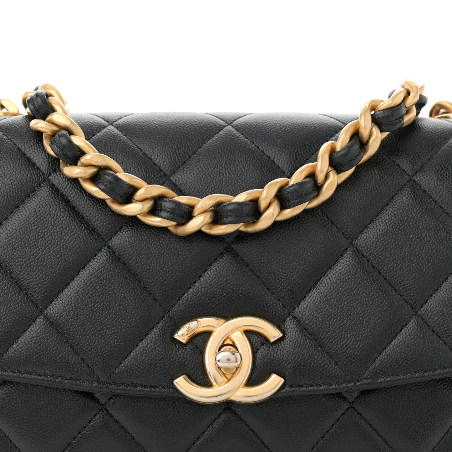 Shiny Caviar Quilted Small Flap Bag Black