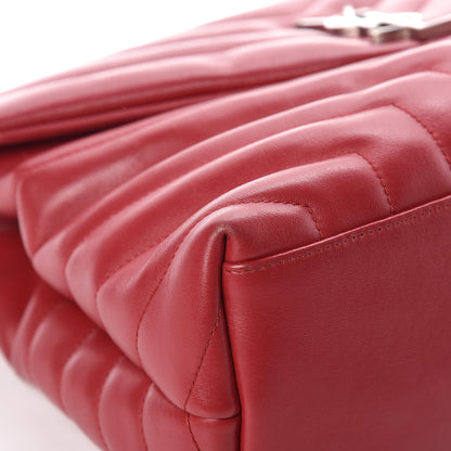 Saint Laurent Calfskin Y Quilted Monogram Medium Loulou Chain Satchel Lipstick Red 8 of 11