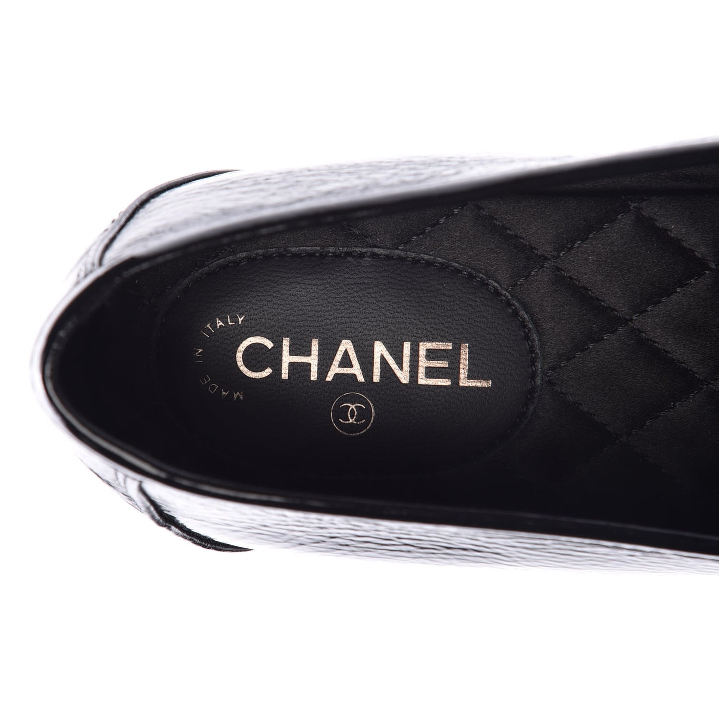 Crackled Patent Calfskin CC Mocassin Loafers 40 Black
