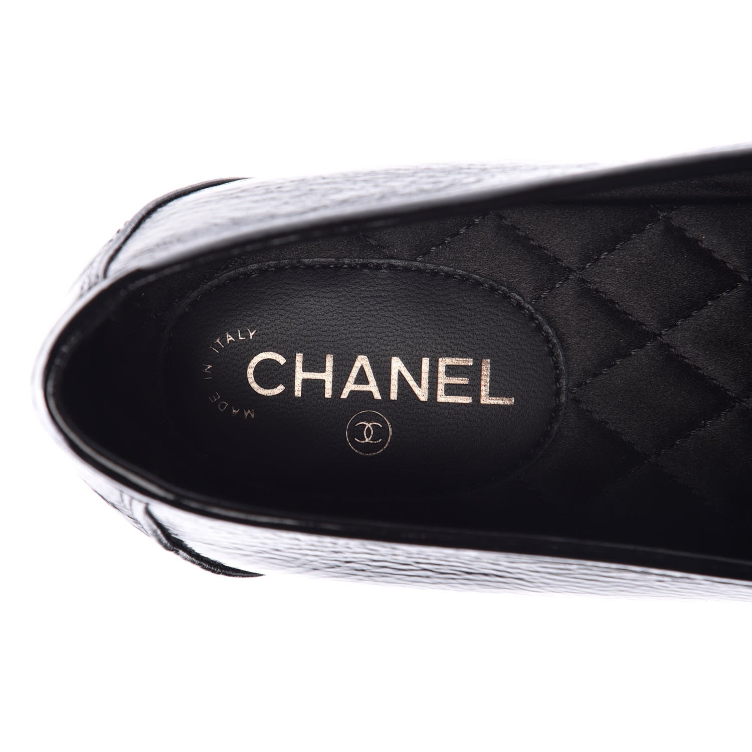 Chanel Crackled Patent Calfskin CC Mocassin Loafers 40 Black 5 of 9