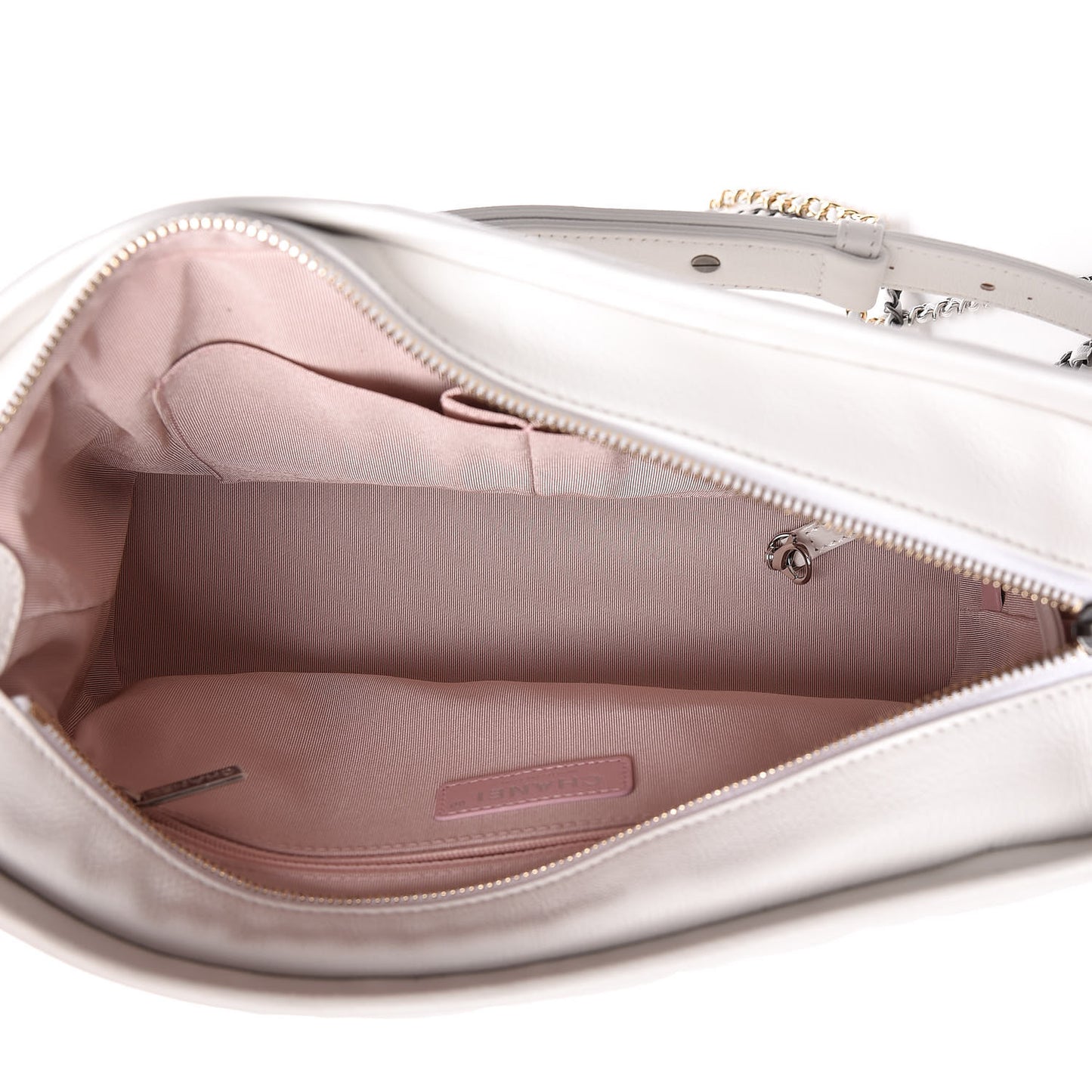Patent Goatskin Quilted Medium Gabrielle Hobo White