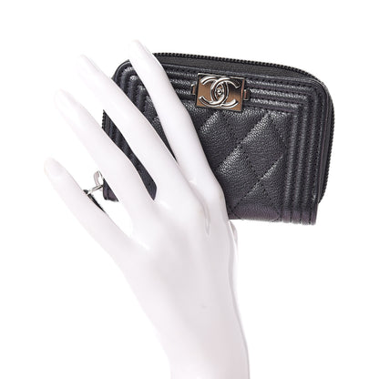 Chanel Iridescent Goatskin Quilted Boy Zip Around Coin Purse Wallet Black 2 of 8