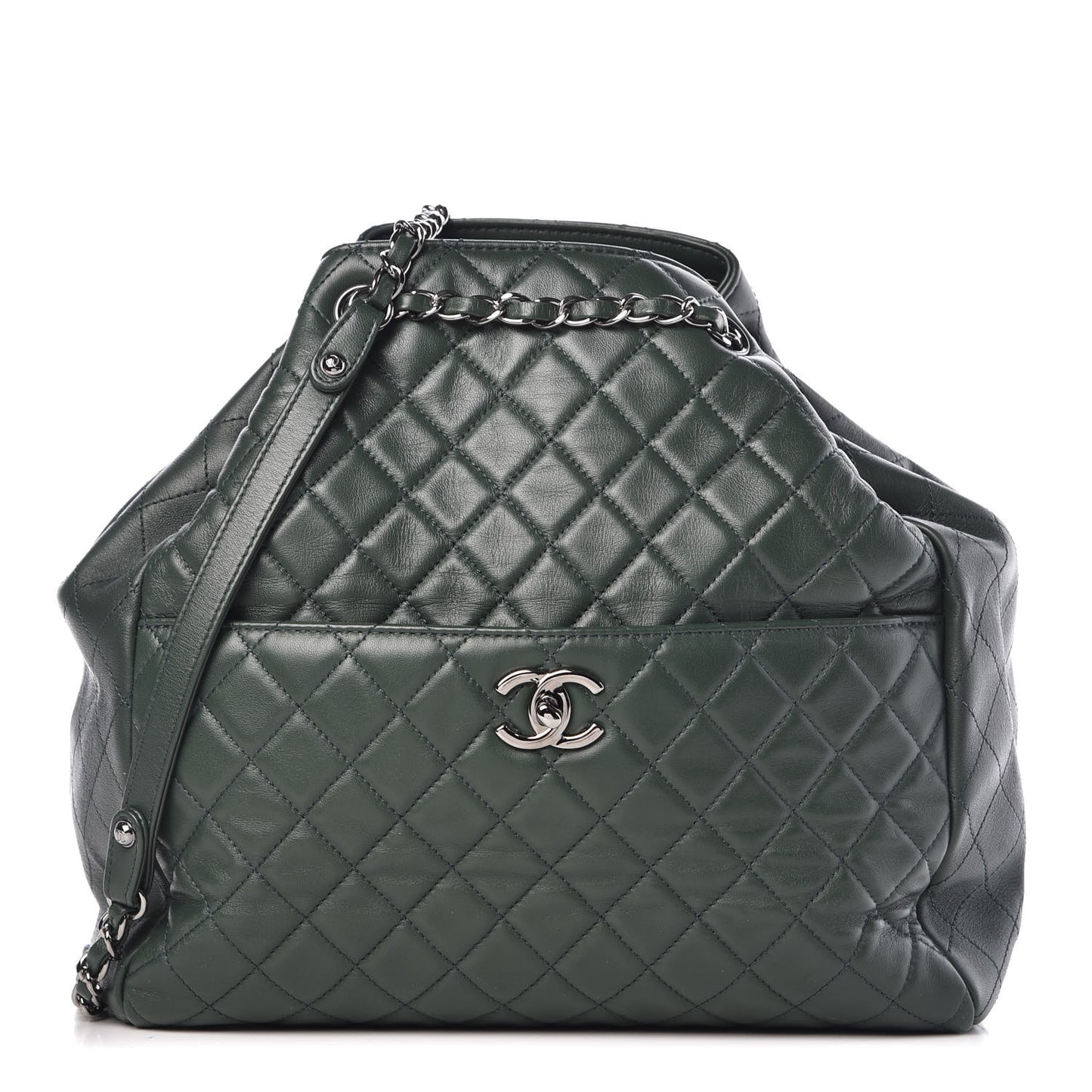 Lambskin Quilted Large Drawstring Shoulder Bag Green