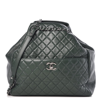 Chanel Lambskin Quilted Large Drawstring Shoulder Bag Green 1 of 9