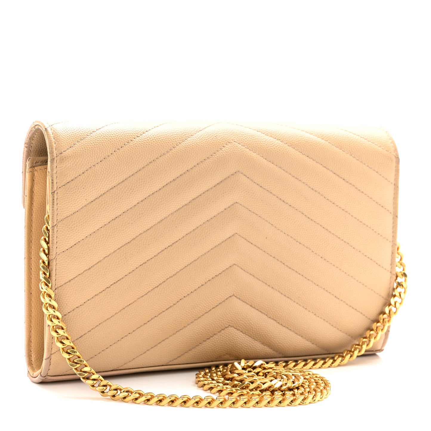 Grain De Poudre Matelasse Chevron Monogram Chain Wallet Dark Beige
