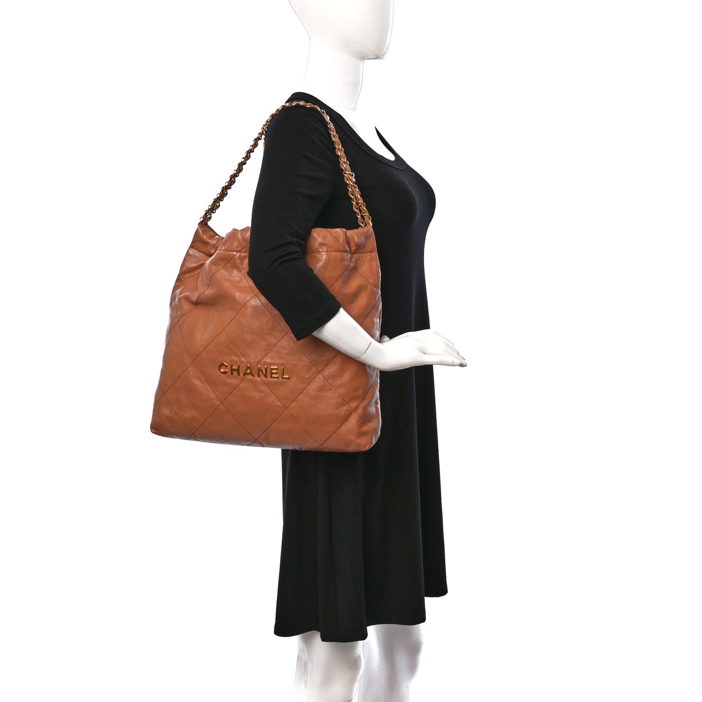 Shiny Calfskin Quilted Chanel 22 Camel