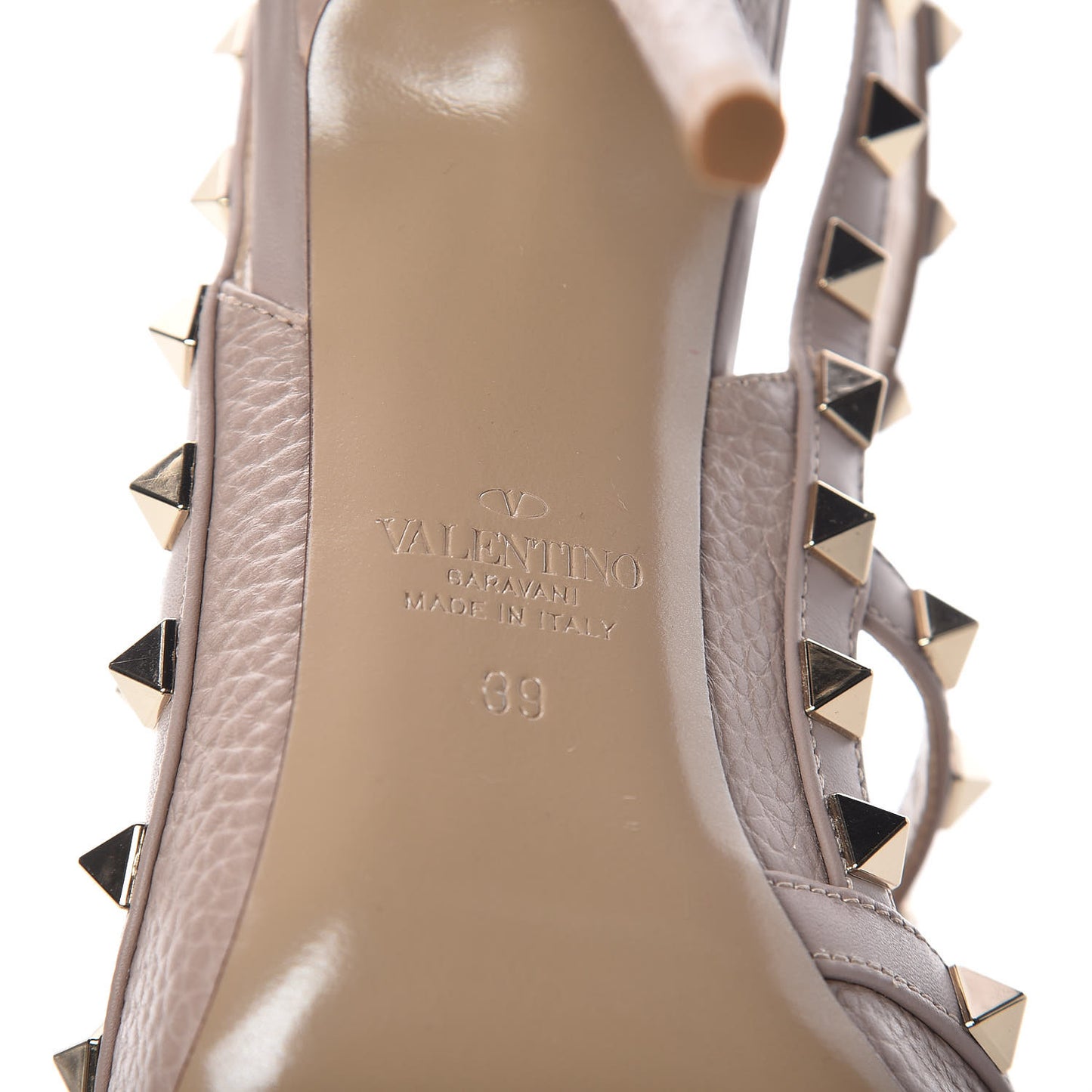 Pebbled Calfskin Rockstud Ankle Strap Pumps 39 Poudre
