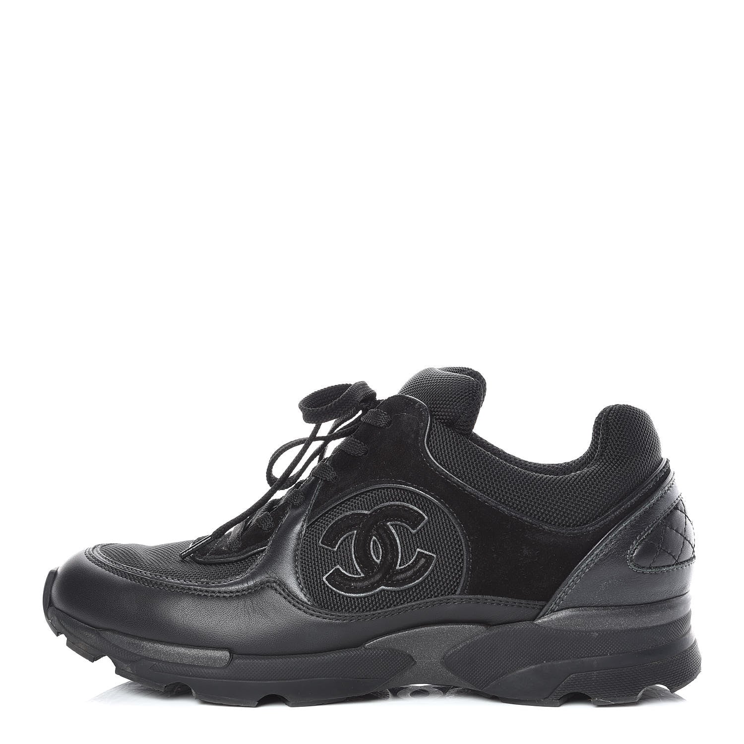 Chanel Suede Calfskin CC Sneakers 38 Black 1 of 10