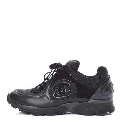 Chanel Suede Calfskin CC Sneakers 38 Black 1 of 10