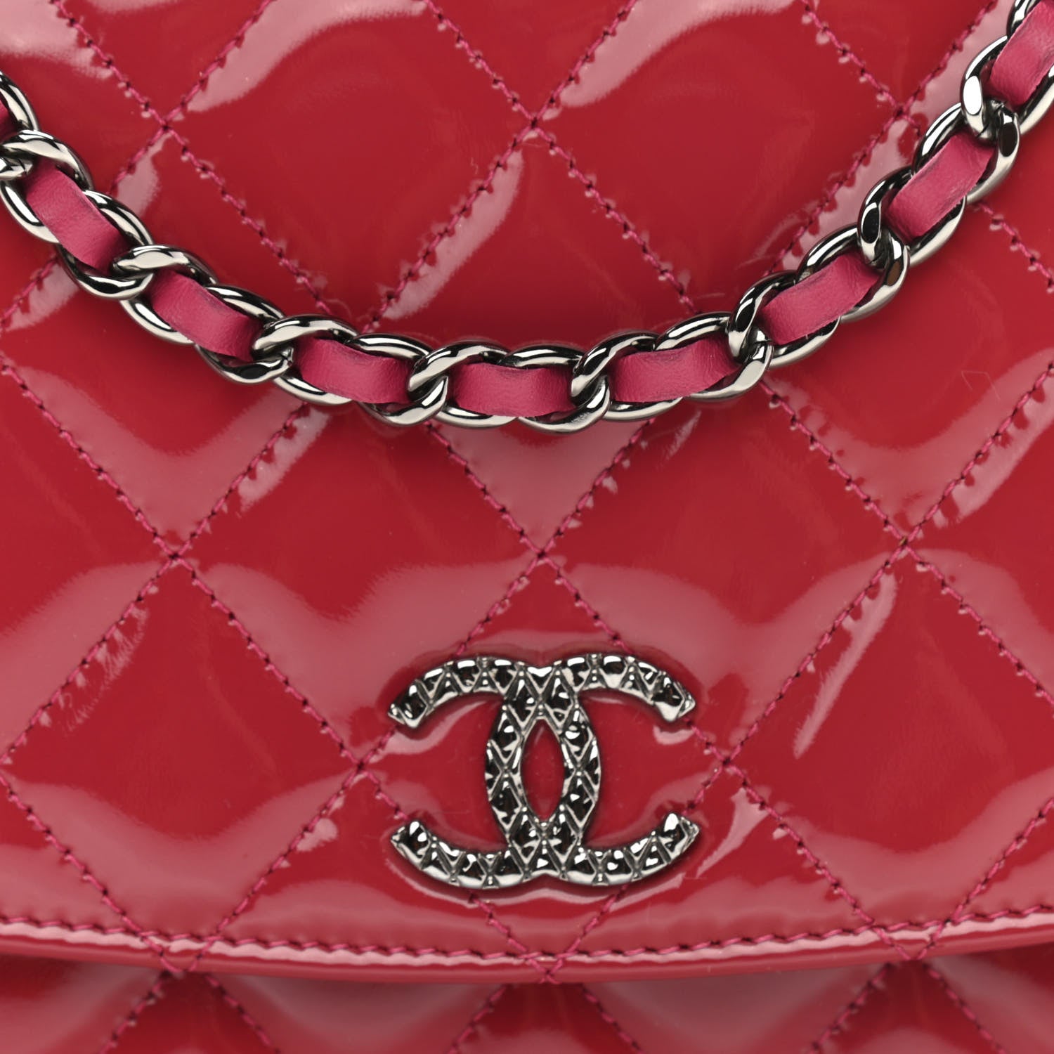Chanel Patent Quilted Brilliant Wallet On Chain WOC Dark Pink 9 of 12
