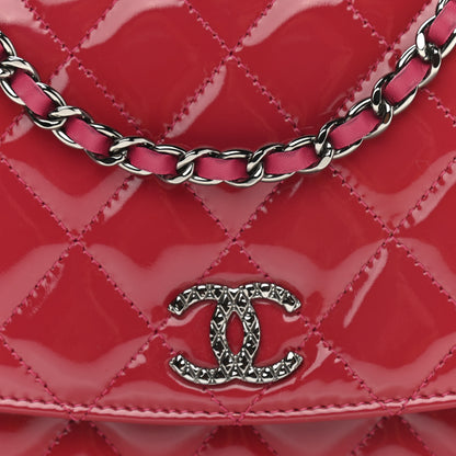 Chanel Patent Quilted Brilliant Wallet On Chain WOC Dark Pink 9 of 12