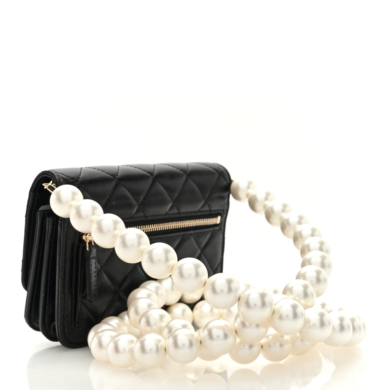 Chanel Calfskin Quilted Mini Maxi Pearls Wallet On Chain WOC Black 3 of 11