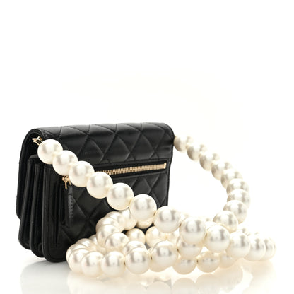 Chanel Calfskin Quilted Mini Maxi Pearls Wallet On Chain WOC Black 3 of 11