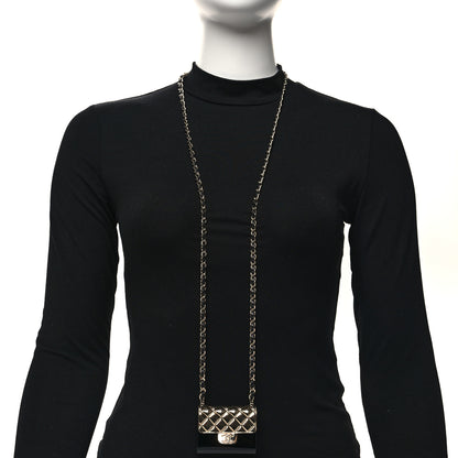 Chanel Metal Resin Lambskin Flap Bag Long Necklace Gold Black 2 of 6