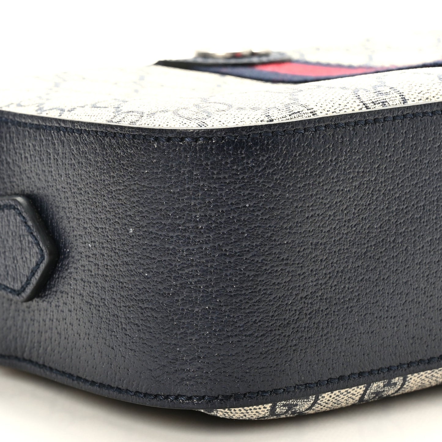GG Supreme Monogram Textured Dollar Calfskin Web Small Ophidia Camera Bag Beige Blue