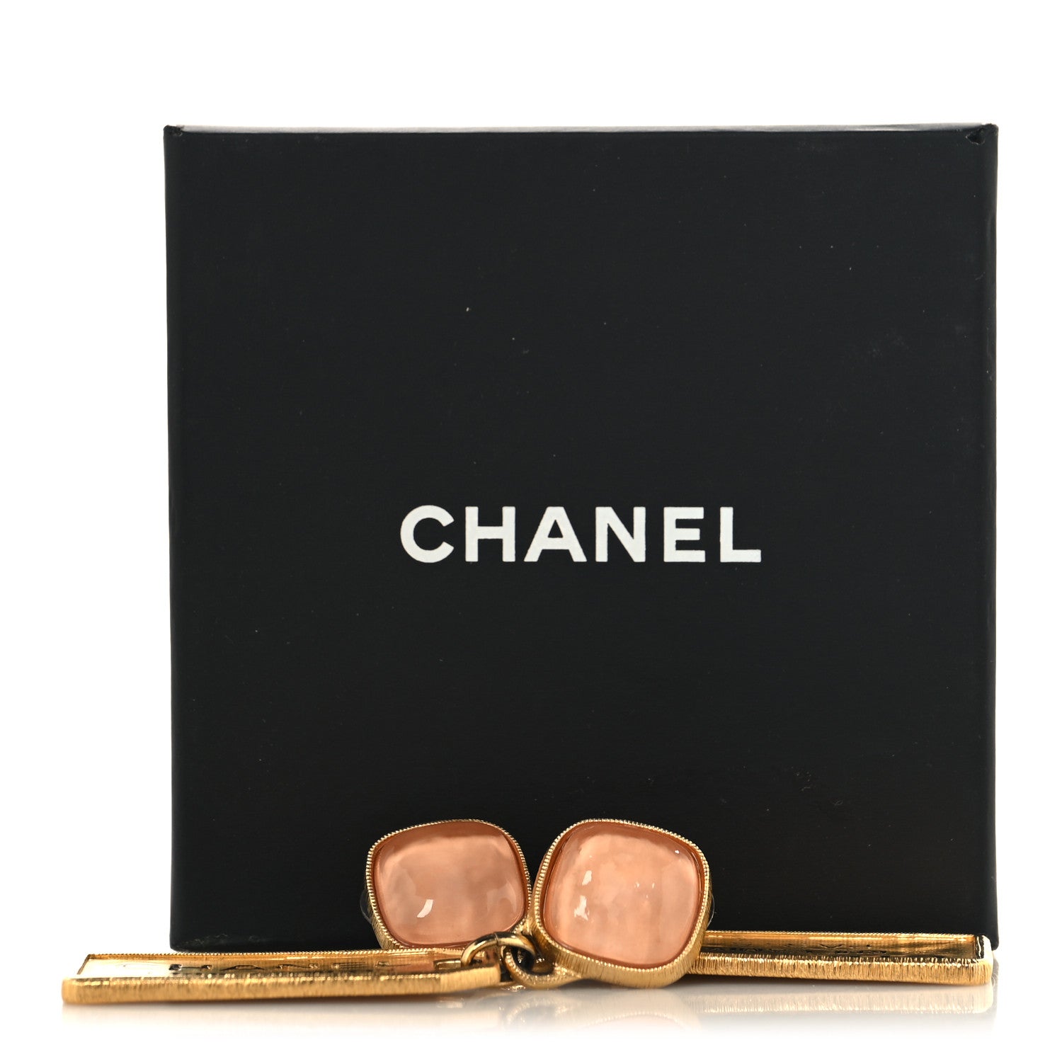 Chanel CC Tags Drop Earrings Gold Pink 5 of 5