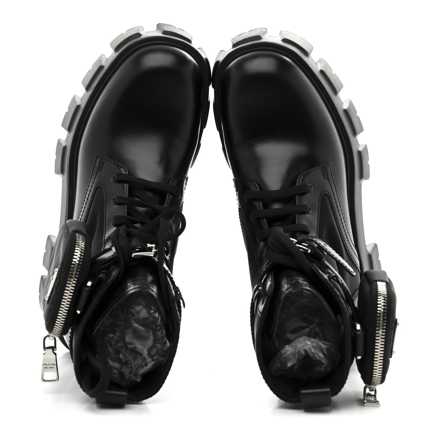Prada Spazzolato Rois Nylon Metal Triangle Logo Monolith Pouch Pocket 55mm Boots 39 Black 2 of 10