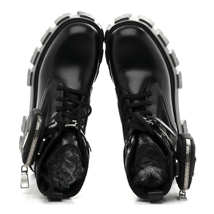Prada Spazzolato Rois Nylon Metal Triangle Logo Monolith Pouch Pocket 55mm Boots 39 Black 2 of 10
