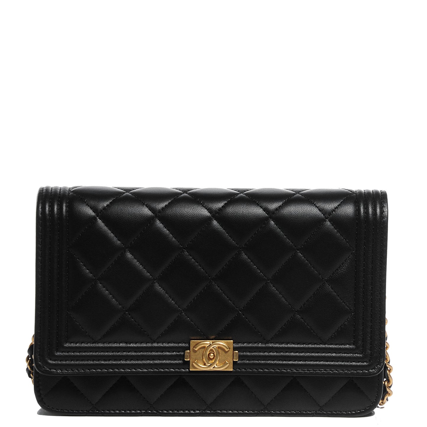 Lambskin Quilted Boy Wallet On Chain WOC Black