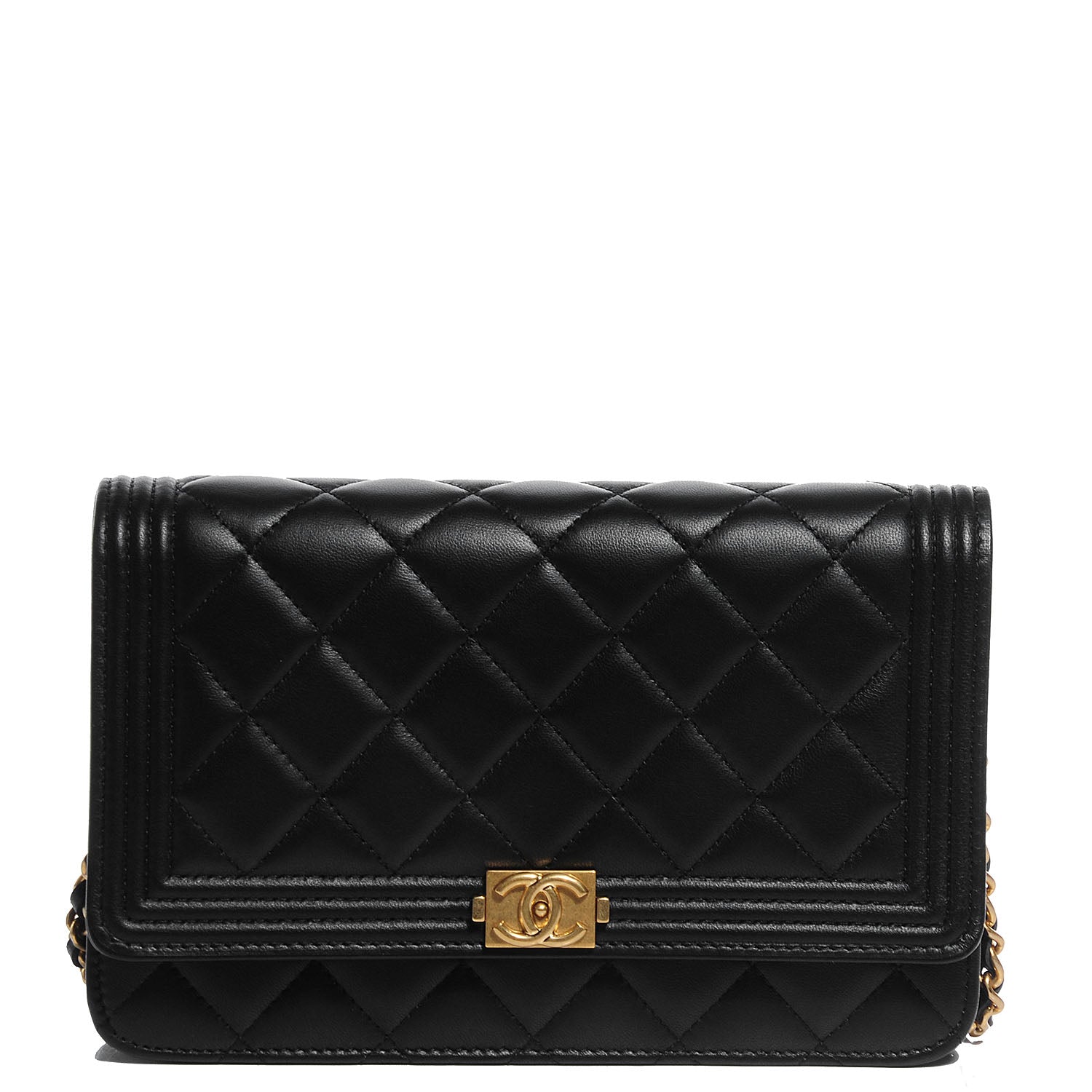 Chanel Lambskin Quilted Boy Wallet On Chain WOC Black 1 of 9